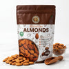 Nuts For Wellness Bag of premium almonds with a bowl of almonds on a white background