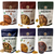 Nuts For Wellness Set of six packages of different nuts and dried fruits 250g with visible contents.