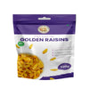 Packaging of premium golden raisins with a purple and white design.