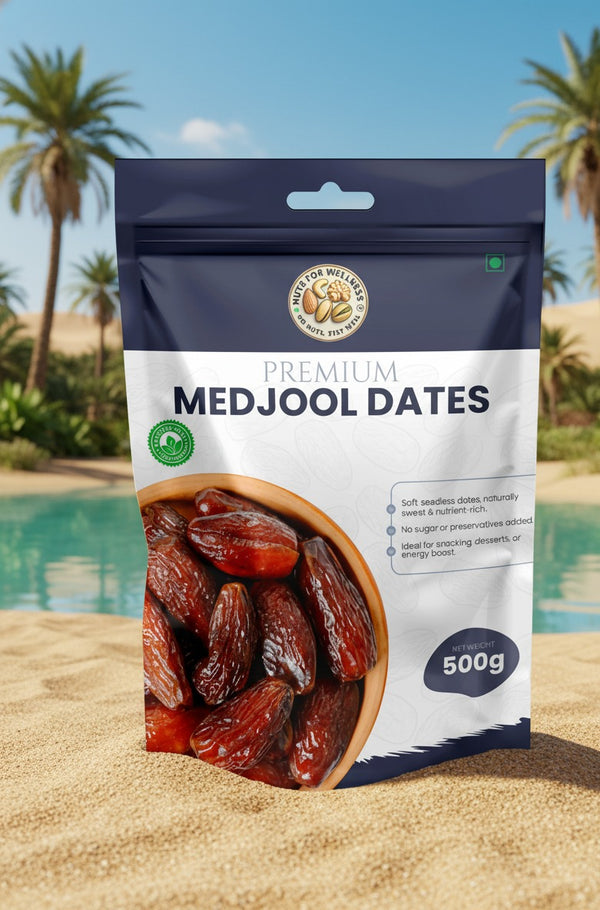 Nuts For Wellness premium Medjool dates pack - soft juicy khajoor natural sweetener